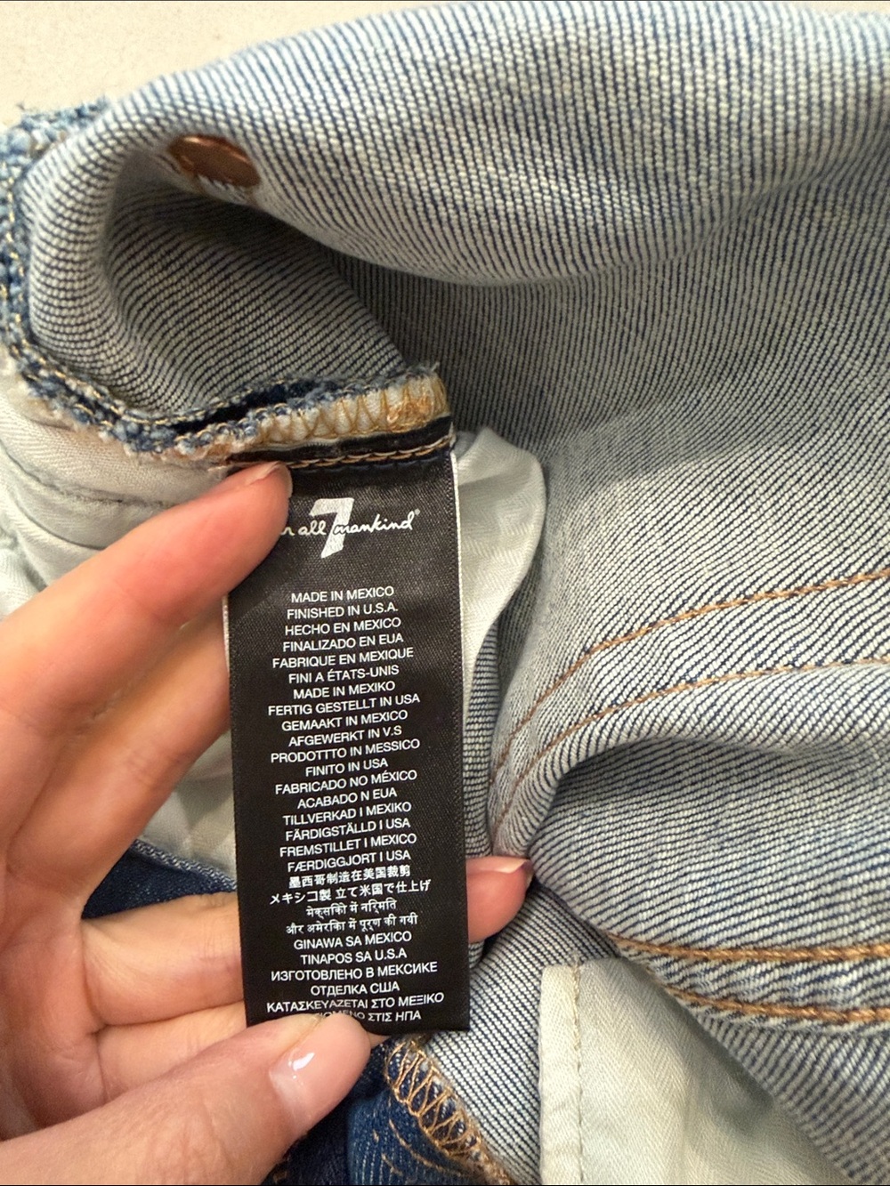 7 For All Mankind Blue Skinny Jeans with Metallic Floral Overlay - Picture 5 of 6